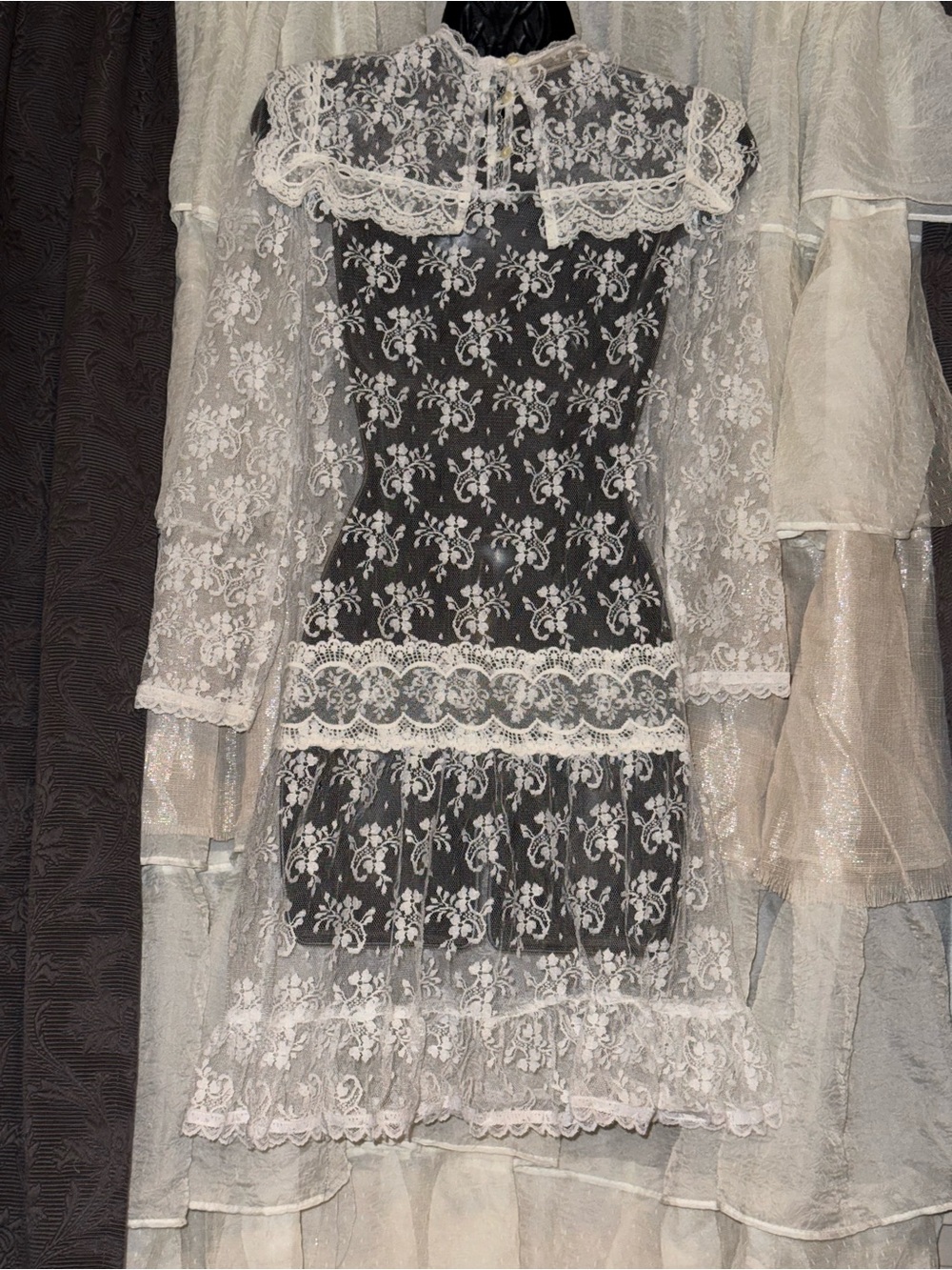 Vintage Jessica McClintock Sheer White Lace Long Sleeve Dress - Picture 4 of 10